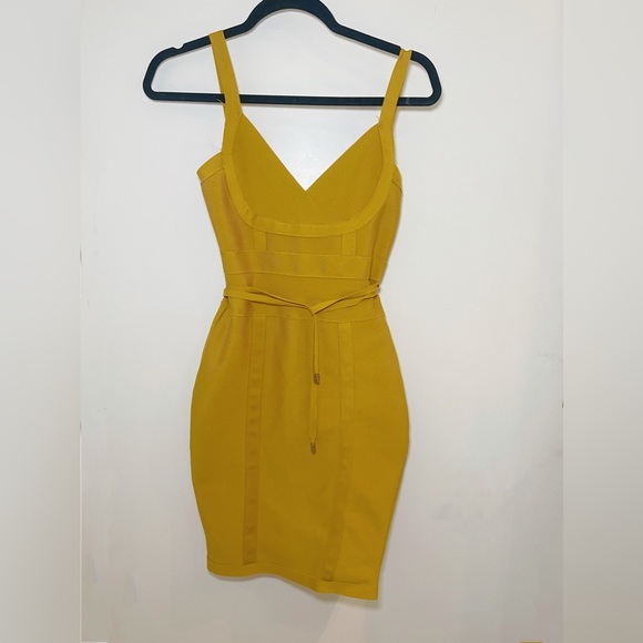 Boohoo Bandage Tie Detail Mini Dress (Mustard) - Picture 5 of 7
